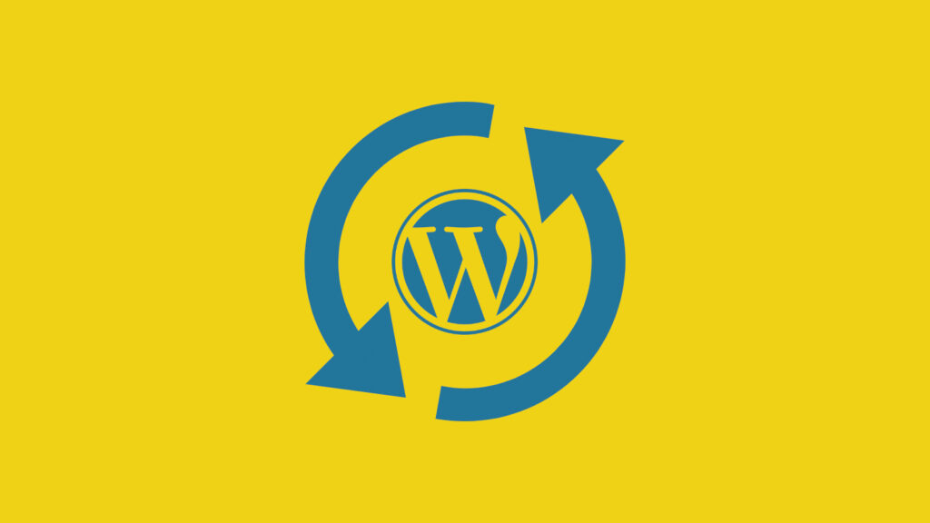 WordPress-logo omgivet af opdateringspile på gul baggrund